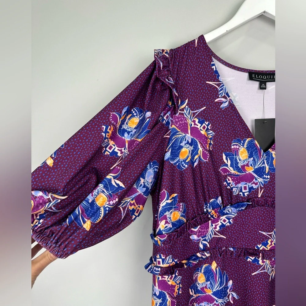 Eloquii Purple Floral Knee Length Dress NWT NEW Size 20